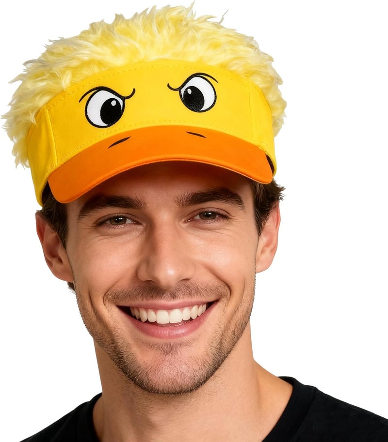 Holiberty Funny Adults Big Eyes Hair Wig Hat Cute Cartoon Duck Golf Sun Visor Cap Halloween Cosplay Gift Adjustable Beach Baseball Hat - Image 2